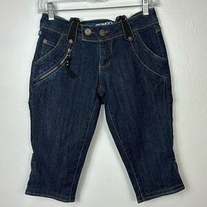 Bongo Dark Wash Cotton Blend Denim Suspender Capris Size 8F